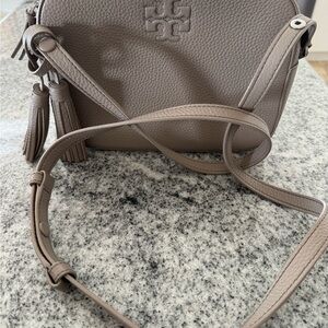 Tory Burch Gray Pebbled Leather Crossbody Bag